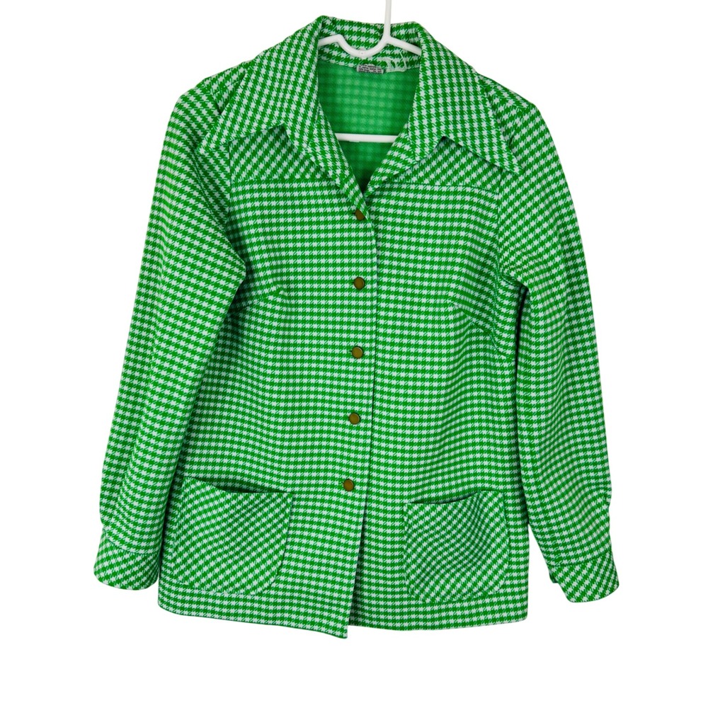 Vintage Koko Knits of California Green Houndstooth Mod 70s Knit Jacket Blazer‎